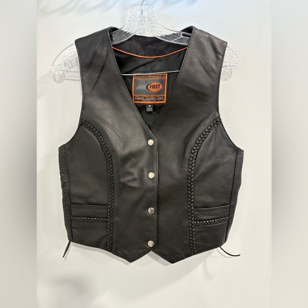 Vintage First Classics Black Leather Motorcycle Biker Vest